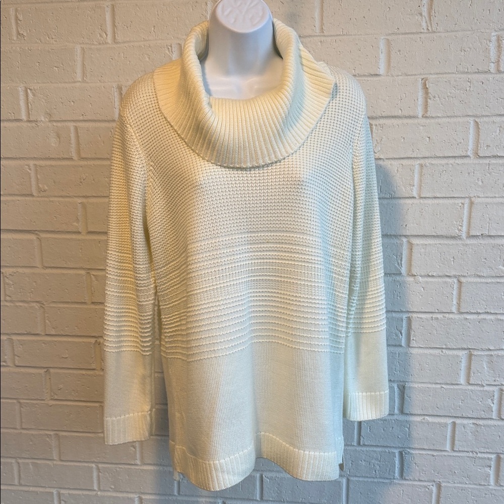 Calvin Klein Ivory Cowl Neck Longsleeve Sweater Gorgeous Knit Designs Size Large